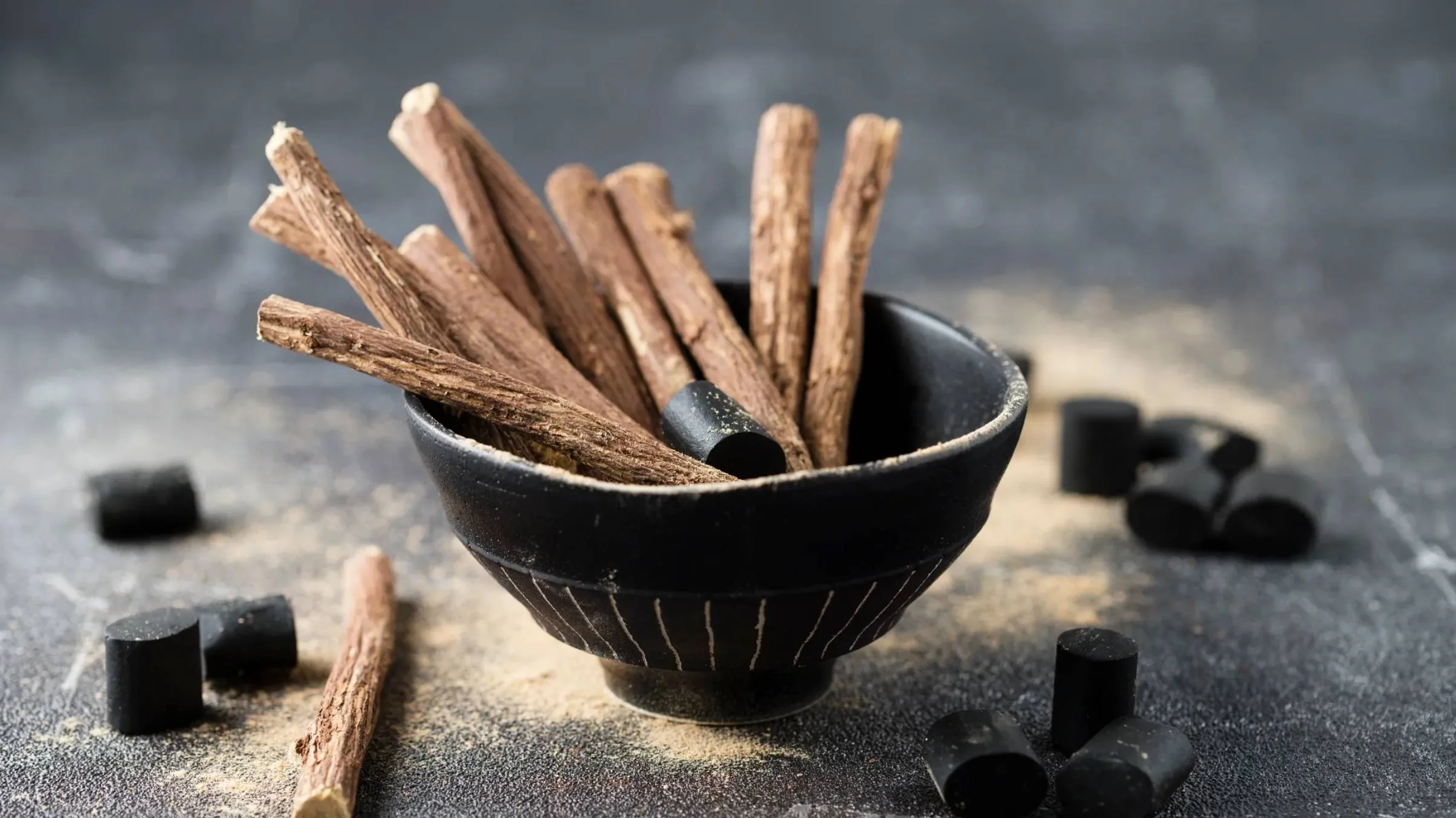 Dried licorice root, commonly used in traditional herbal medicine.